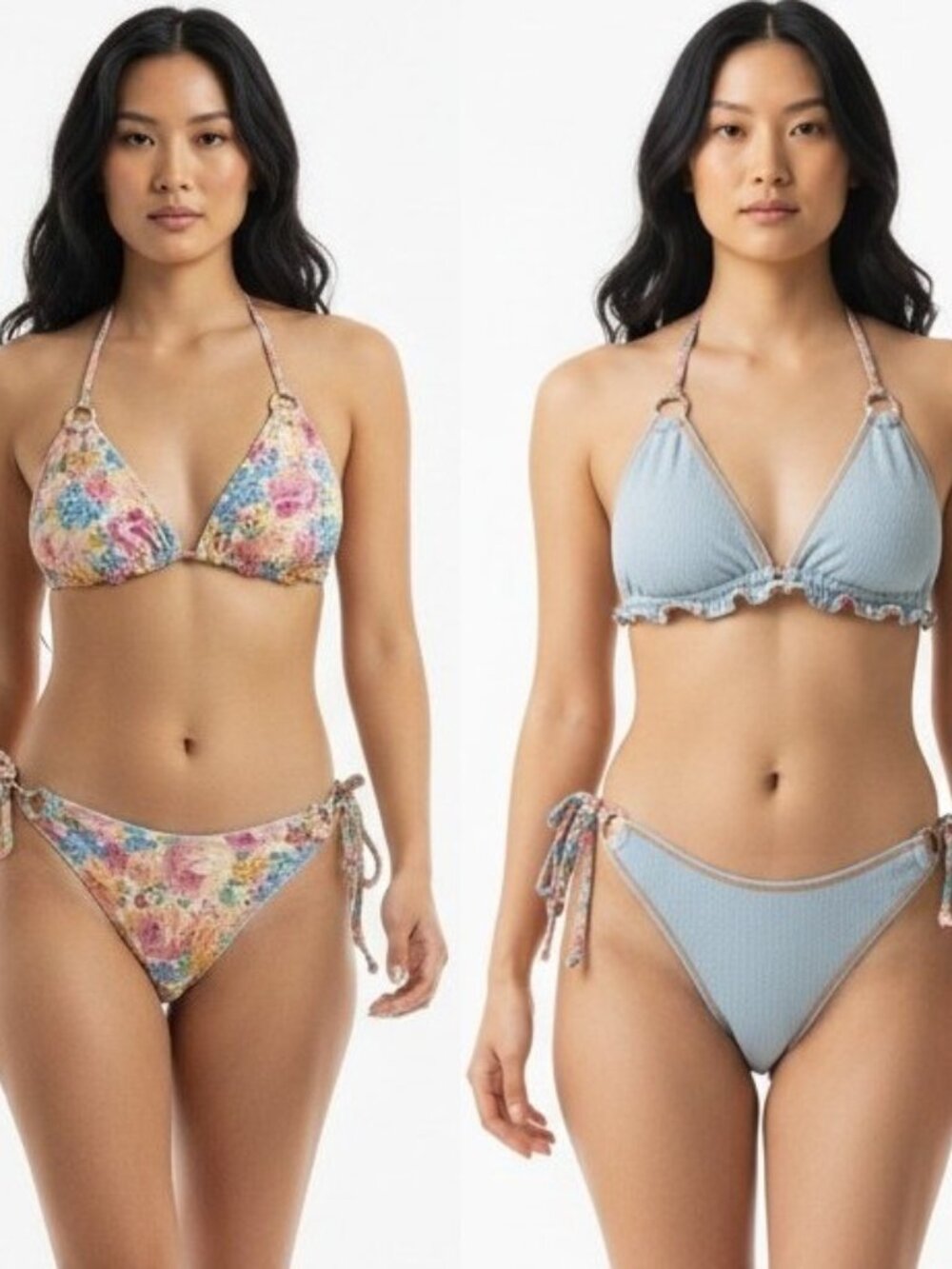Power 2 The Flower Reversible Bikini Set sz M Multi Floral to Blue Textured